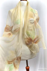 Scarves: Beige with brown shades silk shawl merino wool 4547