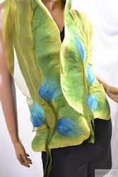 Scarves: Green and blue scarf merino New Zealand 4540
