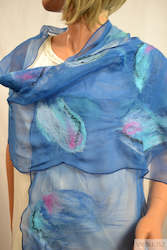 Blue nuno-felted silk scarf merino wool 4477