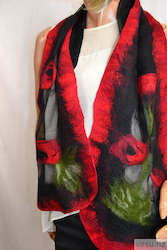 Scarves: Red poppies scarf silk and merino wool 4476