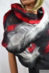 Scarves: Merino wool silk scarf red gray black  4422