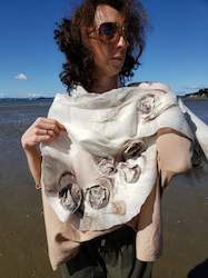 Masterpiece Scarf 3D effect, nunofelting natural luxury shawl from silk & merino…