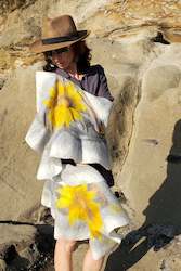 Shawls: Sunflower shawl, warm and soft merino wool, cozy neck wrap, a cape in a light grey and sunny yellow, unique gift