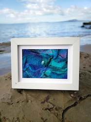 Home Decor: Framed unique picture, textured, inspired Paua shell, coastal style, made with silk, wool, semi-precious stone and Swarovski crystals