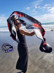 Amazing handmade silk & merino shawl, Australian wool, nunofelted, black, red, g…
