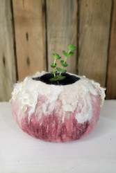 Lovely succulent, cactus plant pot in rose color. Fluffy wool decor, jewelry box made of merino wool by hand.