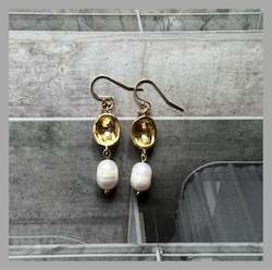 Twigg Olive Pod + Pearl Drop Earrings