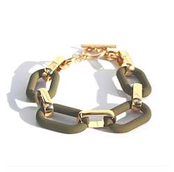 Jewellery: Statement Link Bracelet - Olive/Gold
