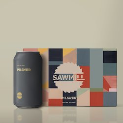 Wine and spirit merchandising: Sawmill Pilsner, 6 pack 330ml cans