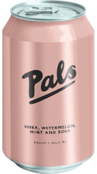 Wine and spirit merchandising: Pals 10 pack cans - vodka, watermelon, mint and soda