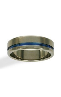 Titanium men's ring with blue stripe from Walker and Hall Jeweller - Walker & Hall