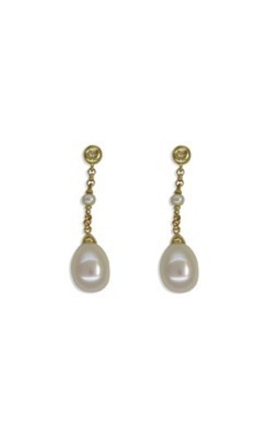 9k yellow gold diamond and pearl drop earrings from Walker and Hall Jeweller - Walker & Hall