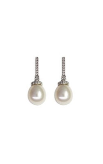 9k white gold diamond and pearl bar earrings from Walker and Hall Jeweller - Wal…