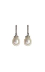 9k white gold diamond and pearl bar earrings from Walker and Hall Jeweller - Walker & Hall