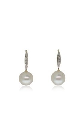 9ct yellow gold pearl & diamond hook earrings from Walker and Hall Jeweller …