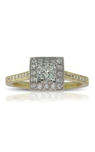 18ct yellow and white gold .54ct princess cut halo ring from Walker and Hall Jeweller - Walker & Hall