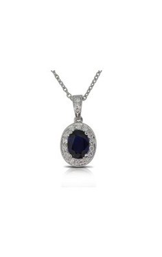 18ct white gold sapphire and diamond oval cluster pendant from Walker and Hall Jeweller - Walker & Hall