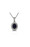 18ct white gold sapphire and diamond oval cluster pendant from Walker and Hall J…