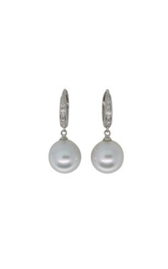 18ct white gold South Sea pearl and diamond drop earrrings from Walker and Hall Jeweller - Walker & Hall