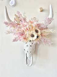 Pink Daisy Bull Skull Arrangement