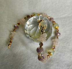 Hanging Crystal-Rose Quartz, Gold and Opalite