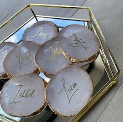 Personalised Smoky Quartz Coaster with Gold Accents