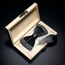 Event, recreational or promotional, management: Handmade Feather Bowtie B&W Polka Dot