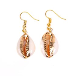 Cowrie Seashell Golden Drop Earrings