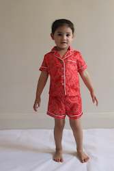 Clothing: Whenua Short Sleeve Satin Pj Set (Kids - Whero/Red)
