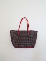 Hand Knits: Hand made shopping basket-grey+red