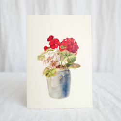 Sale: Hydrangea Ranger Card - Geranium in grey vase