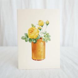 Sale: Hydrangea Ranger Card - Yellow rose in ceramic vase