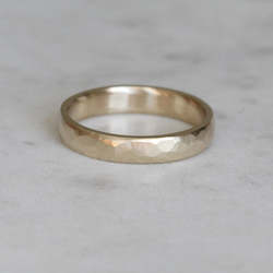 Wide Hammered Ring/ 9ct Yellow Gold