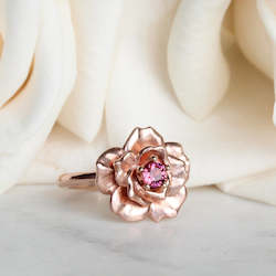 Rose In Bloom Ring/ 9ct Rose Gold, Pink Tourmaline