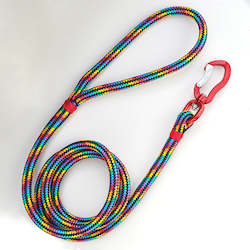 Handcrafted Leads: Black Rainbow Rope Leash - Red