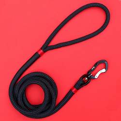 Handcrafted Leads: Black Rope Leash Red Accent