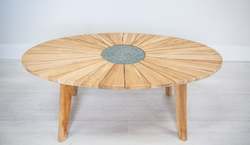 Furniture: Sunburst Teak Coffee Table (with slate insert)
