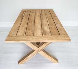Furniture: X Leg Rectangle Solid Teak Table (2400mm)