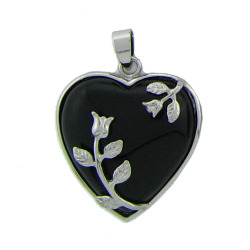 Black Obsidian Heart with Rose Pendant