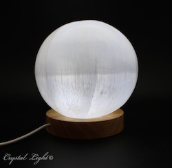 Selenite Sphere Lamp with White USB Stand