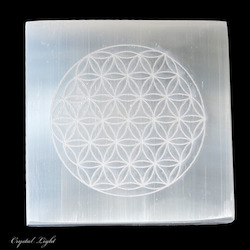 China, glassware and earthenware wholesaling: Selenite Flower of Life Square Plate