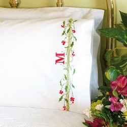 Holly Border Pillow Cases in Stamped Cross Stitch