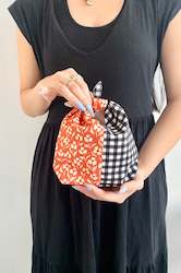 Japanese Style Mini Obento Bag (floral/black check)