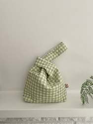 Bag 1: Japanese Style Quilted green gingham Knot Bag