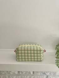 100% Cotton Green Gingham  Makeup Pouch