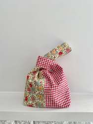 Japanese Style Floral & Red Gingham Knot Bag