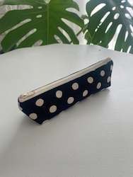 Cotton/Linen Polka Dot Pencil Case (Black)
