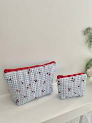 Bag 1: Strawberry&Cherry Gingham Makeup Pouches(blue)
