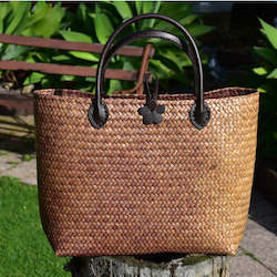 Wheat Coloured  Handwoven  Krajood Bag with Leather Handles | yompai