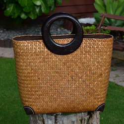 Stylish Handwoven  Krajood Bag with Wooden Handles | yompai